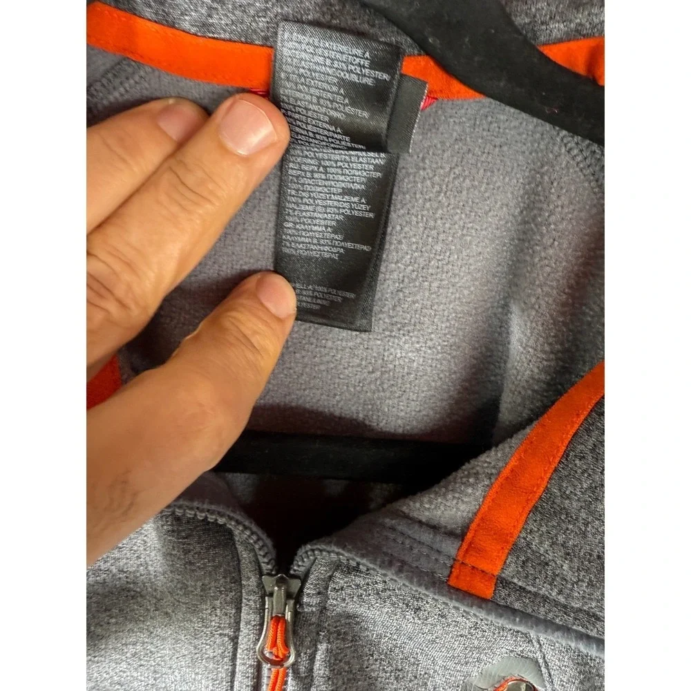 The North Face Mens Gray Orange Quarter Zip Fleece Pullover Jacket Size Large